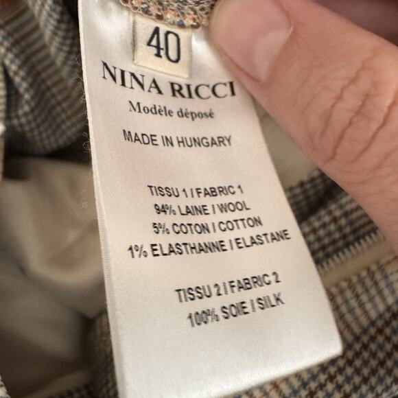 Nina Ricci Plaid Wool Trousers with Orange Fringe Embroidery Size 40 NWT Classic - Picture 11 of 11